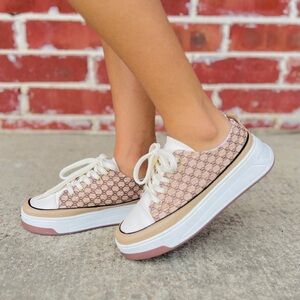 MKS Tan/Beige Designer Inspired Lace Up Tennis Shoe!